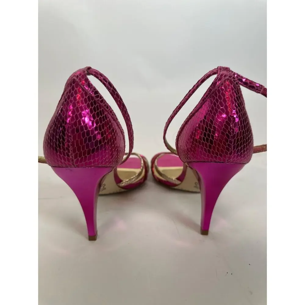 Gianni Bini Fuchsia Metallic Sandals Size 7 Snake Embossed Stiletto Heels
